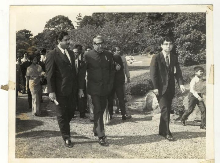 Kamal Hossain with Sheikh Mujibur Rahman on a trip to Japan.